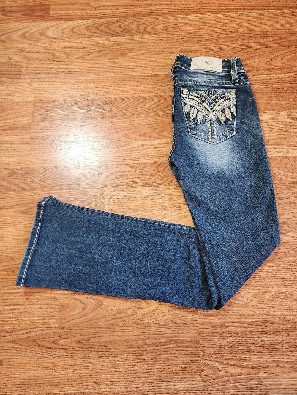 Miss Me Jeans 27L Chloe Boot Embroidered Western Aztec Thick Stitch Rhinestone